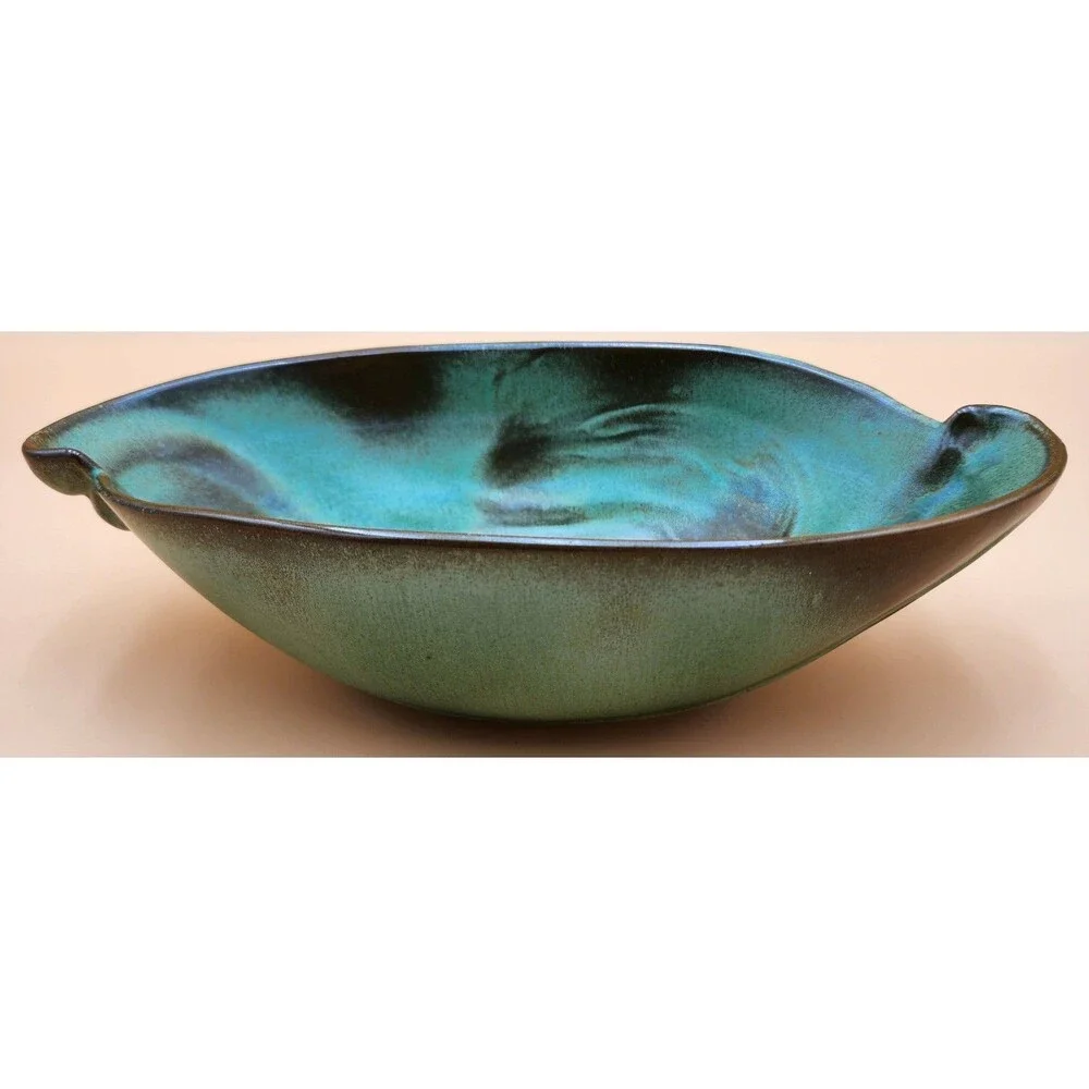 Vintage FRANKOMA Pottery Bowl #202 Prairie Brown Green Oval Serving Fruit Bowl